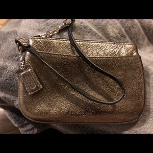 Gray Metallic Coach Wristlet